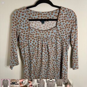 Boden Leaf Pattern 3/4 Sleeve Cotton Blend Blouse Size 12